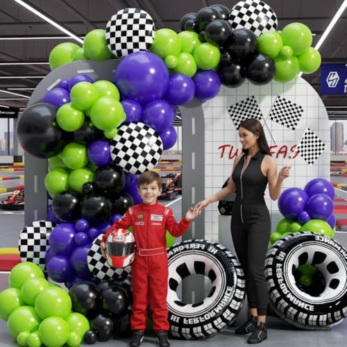 Monster Truck Balloon Arch Garland Kit 156pcs, Green Purple Black Silver Big Wheels Race Car Balloons Arch Kit for Two Fast Theme Boy Birthday Anniversary Monster Truck Party Decorations - Image 7