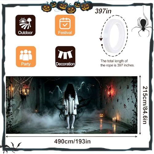 7 x 16 ft Foggy Corridor Halloween Garage Door Decorations Halloween decorations Witch Door Cover, Hanging Banner, Cauldron Backdrop Mural for Home, Outdoor - Image 4