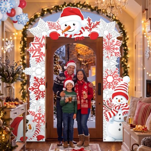 Peryiter 3 Pcs Christmas Door Decorations Snowflake Snowman Porch Banner - Image 5