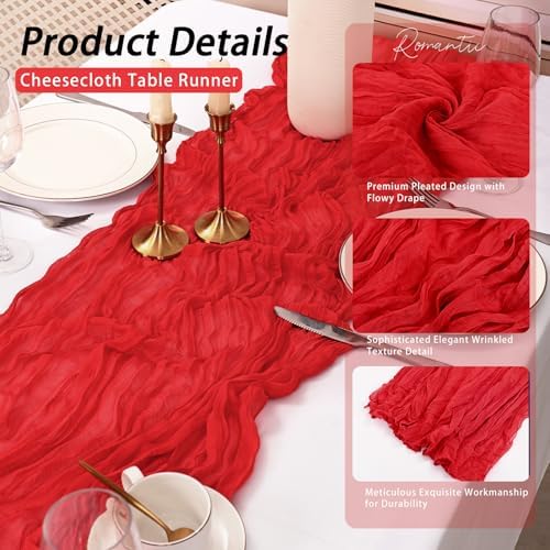8 Pack Red Cheesecloth Table Runner 17x108 inch Boho Gauze Cheese Cloth Table Runners for Wedding Party Baby Bridal Shower Home Decor - Image 5