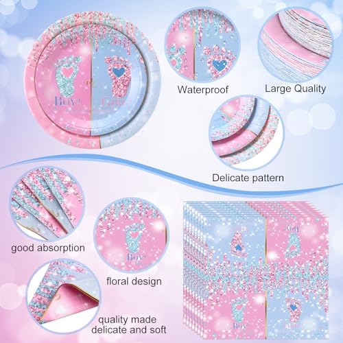 Funnymoom 452 Pcs Gender Reveal Party Decoration for 50 Guests, Boy or Girl Paper Plates and Napkins Cups Tablecloth Cutlery Disposable Tableware Set for Gender Reveal Party Supplies - Image 2