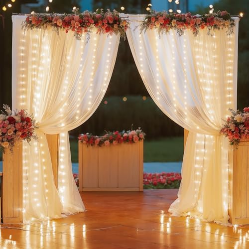 10x10FT White Wrinkle Free Backdrop Curtains with Lights String for Parties - Photo Curtain Backdrop with Lights for Wedding Decorations, Bridal Baby Shower Birthday Party Photography Background - Image 5