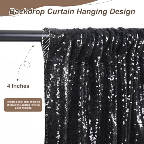Black Backdrop Curtains for Parties 2 Panels 2ftx8ft Sequin Birthday Backdrop Seamless Photography Background Halloween Decoration - Image 5