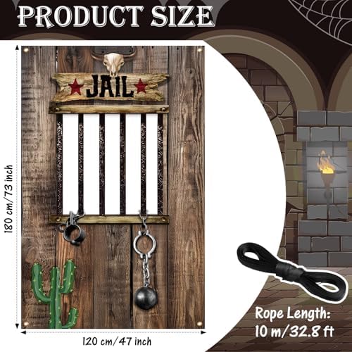 Lunmon 6x4 ft Halloween Backdrop Wood Jail Prison Face Cutout Holes - Image 2