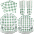 NatNarr 250 Pcs Sage Green Gingham Plates and Napkins, Scalloped Green and White Checkered Tableware Set Includes Disposable Plates Napkins and Cups for Wedding Birthday Picnic Baby Bridal Shower by NatNarr