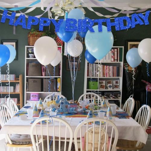 BEISHIDA Pre-Strung Glitter Blue Happy Birthday Banner Party Sign Decor - Image 6