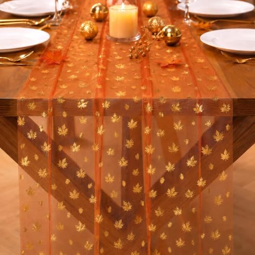 4Pcs Thanksgiving Table Runner Maple Acorns Gauze Fall Table Runner - Image 2