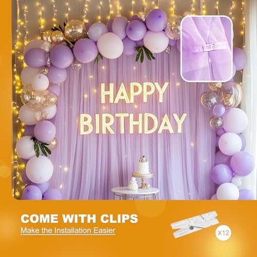 Lavender Tulle Backdrop with Fairy Lights for Parites Wrinkle-Free Sheer Curtain Drapes Photo Back Drop for Wedding Baby Shower Bridal Shower Birthday Dance Home Décor- 10ft×8ft, Lavender - Image 7