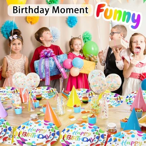 Multicolor Birthday Decorations Plates Set for 25 Guests, 100 Pieces Birthday Paper Plates Napkins Forks with Colorful Dots Design Tableware for Kids Boys Girls - Image 5
