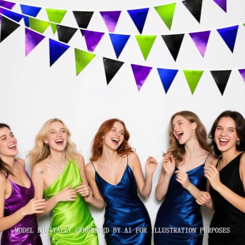 Video Game Party Decorations Black Blue Green Purple Metallic Fabric Triangle Pennant Banner Flag Bunting for Men Boys Birthday Graduations Retirement Wedding Bachelorette Video Game Party Supplies - Image 6