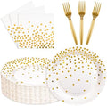 90 Pcs White and Gold Plates and Napkins Party Supplies, Scalloped Gold Polka Dots Tableware Set Include White Gold Dot Cake Dessert Plates, Napkin, Fork for Wedding, Retirement, Birthday, New Year by Unknown