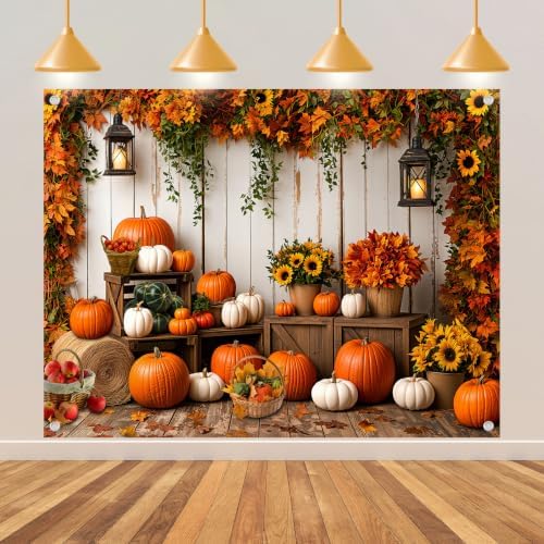 8x6FT Fall Pumpkin Wooden Backdrop Barn Thanksgiving Banner - Image 2