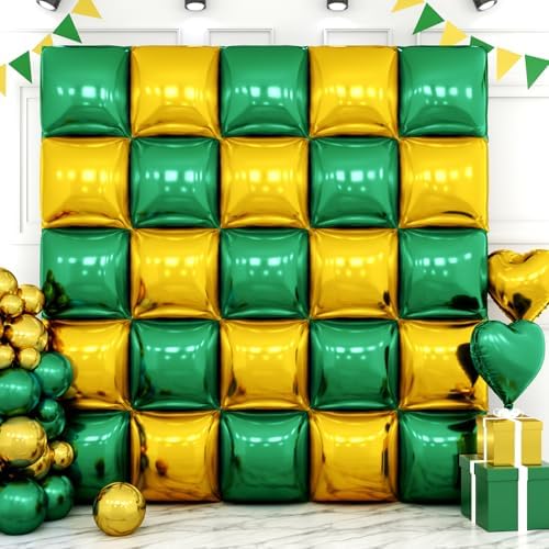 25PCS Dark Green Gold Square Foil Balloons Wall Backdrop by FEYG