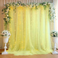 30ft x 10ft Yellow Backdrop Curtain with Lights String for Parties, Sheer Tulle Wedding Photo Backdrops Drapes for Baby Shower Birthday Party Decorations Background for Photography by Shillance
