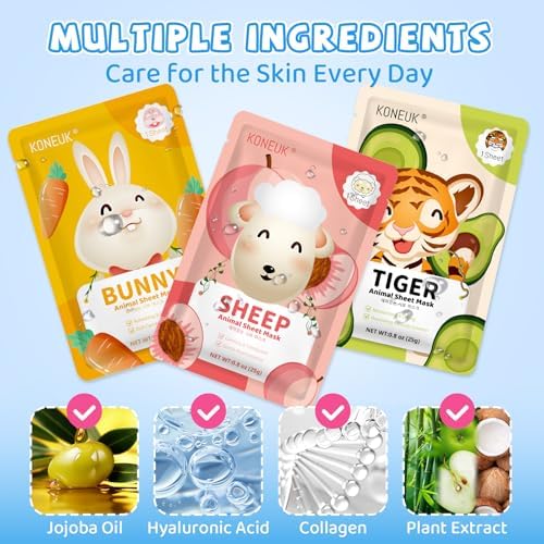 KONEUK 54 Pack Animal Kids Face Mask Spa, Spa Party Supplies for Women - Image 4