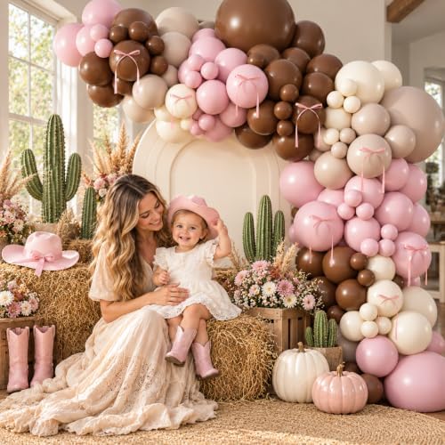 Pink Brown Balloon Arch Garland Kit, Cowgirl First Rodeo Fall Party Decor - Image 3