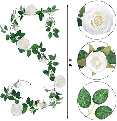 TELDRASSIL 4Pcs(26 FT) Artificial Rose Vine Fake Flower Garland Fake Silk Rose Hanging Vine for Wedding Party Background Arch Garden Background Decoration (White) - Image 2