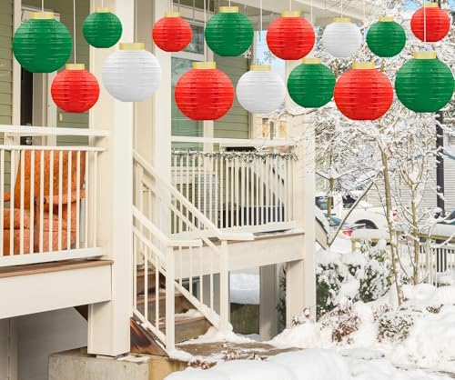 15Pcs Christmas Hanging Paper Lanterns Party Decorations Indoor - Xmas Ornaments Decor for Winter, Birthday Party Ceiling Supplies - Image 5