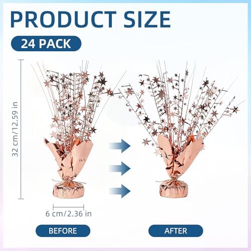 24 Pack Rose Gold Metallic Foil Spray Centerpiece Star Table Decoration Burst Table Centerpieces for Birthday New Year Wedding Anniversary Graduation Party Supply (Rose Gold) - Image 3