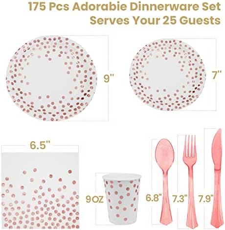AIRE Rose Gold Paper Plates Set, 175PCS Disposable Dinnerware for 25 - Image 2