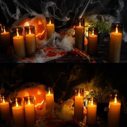 kakoya Flickering Flameless Candles Battery Operated with Remote and 2/4/6/8 H Timer Plexiglass Led Pillar Candles Pack of 9 (D2.3 xH5.5 6.5" 7.5") with Realistic 3D Wick Candles for Home Decor(Grey) - Image 3