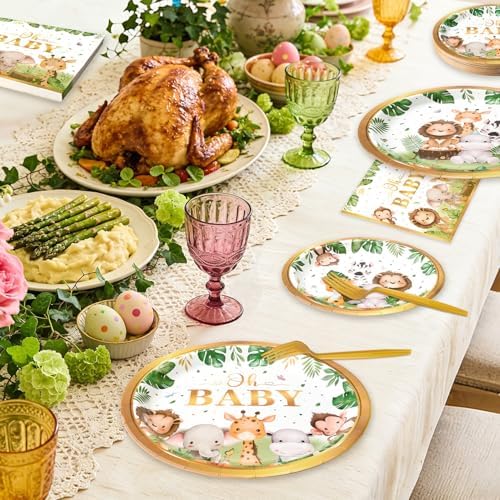 Kinovo 96 Pcs Safari Baby Shower Plates and Napkins Tableware Set (Serves 24), Plates Napkins and Forks Sets, Party Supplies, Jungle Safari Baby Shower Decorations - Image 5