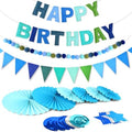 CANREVEL 17 PCS Pre-Strung 3D Blue Happy Birthday Banner, Blue Streamers by CANREVEL