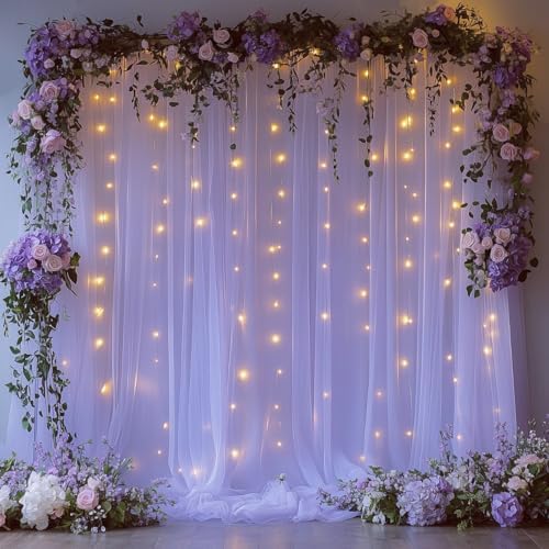 Lavender Tulle Backdrop Curtain with Lights for Decor, 10x8FT by Unknown