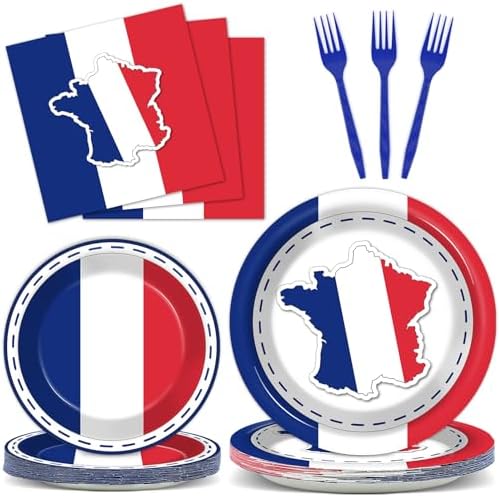 gisgfim 96Pcs French Flag Party Supplies Paper Plates Napkins by gisgfim