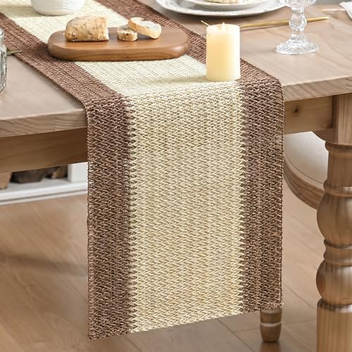 Artoid Mode Coffee Farmhouse Rustic Paper Braided Table Runner, Seasonal Christmas Woven Kitchen Dining Table Decoration for Home Party Decor 12x72 Inch by ArtoidMode