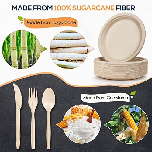 Gezond 250Pcs Disposable Paper Plates Compostable Plates and Utensils - Image 2