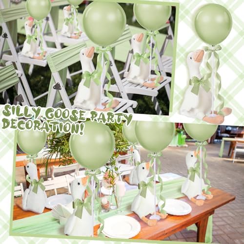 Chunful 6 Set Sage Green One Silly Goose 1st Birthday Decoration 11.8 Inch Soft Goose Stuffed Animal Baby Shower Centerpieces Swan Stuffed Animal with Balloon Table Decor for Wedding Gift Party Favor - Image 4