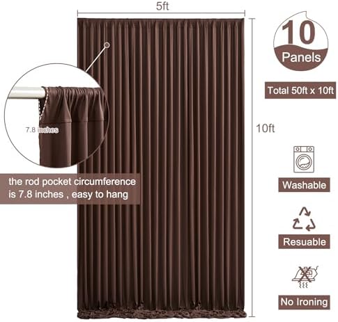 10 Panels Brown Backdrop Curtain for Parties Wedding Wrinkle Free Brown Photo Curtains Backdrop Drapes Fabric Decoration for Birthday Party Baby Shower 50ft(W) x 10ft(H) - Image 5