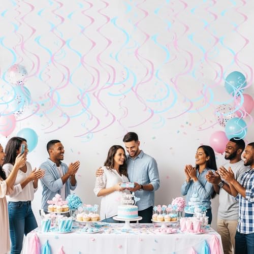 BEISHIDA 24Pcs Matte Pink Blue Hanging Swirls Gender Reveal Decor - Image 4