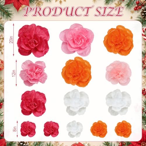 Giegxin 14 Pcs Giant Flower for Christmas Tree Decoration Pink Orange White - Image 3