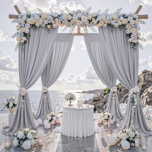 10 ft x 10 ft Wrinkle Free Silver Backdrop Curtain for Parties, Polyester Silver Grey Backdrop Drapes 2 Panels 5x10ft for Baby Shower Photoshoot Engagement Wedding Birthday Photography Background by Outpain