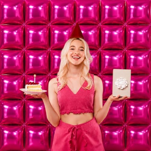 NISOCY 36PCS Hot Pink Square Foil Balloons Wall Backdrop - Image 6