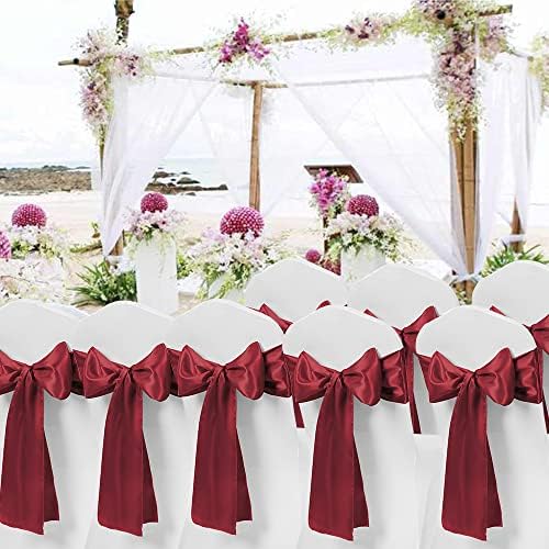 Burgundy Chair Sashes 50 Pack, Dark Red Marroon Satin Chair Ribbons for Party Wedding, Universal Chairs Ties Knots for Folding Chairs Decor - Image 2