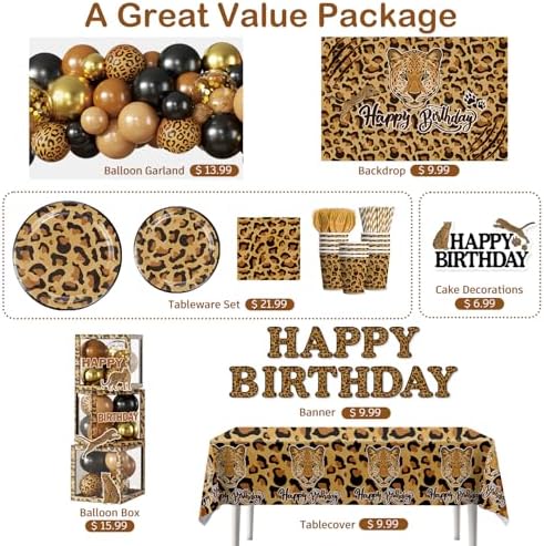 All-in-One Cheetah Print Birthday Decorations Balloons Arch and Plates Set - Image 3