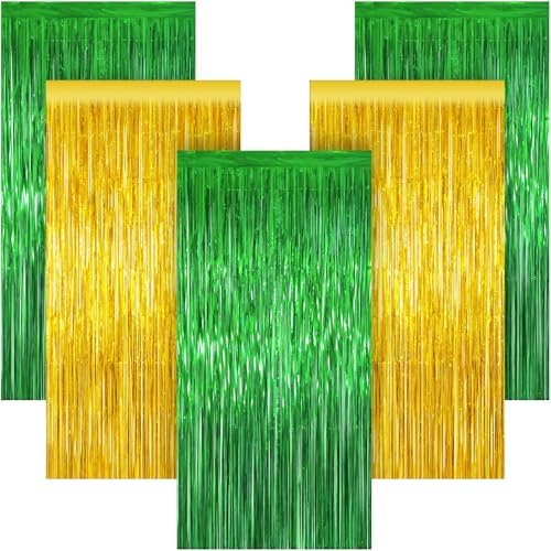 5 Pack 3.28ft x 6.56ft Green&Gold Tinsel Foil Fringe Curtains, Photo Booth Backdrop Party Decorations for Birthday Wedding Baby Shower Graduation Bachelorette New Years by Unknown