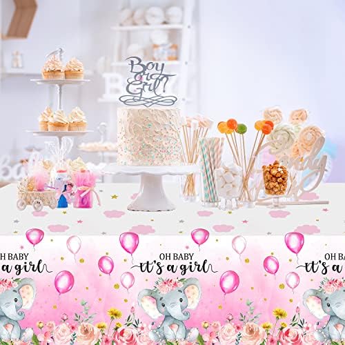 6 Pack Elephant Baby Shower Decorations - Plastic Tablecloth Table Cover Backdrop for Boy Girl Gender Party Supplies, 54 x 108 Inch, Pink - Image 7