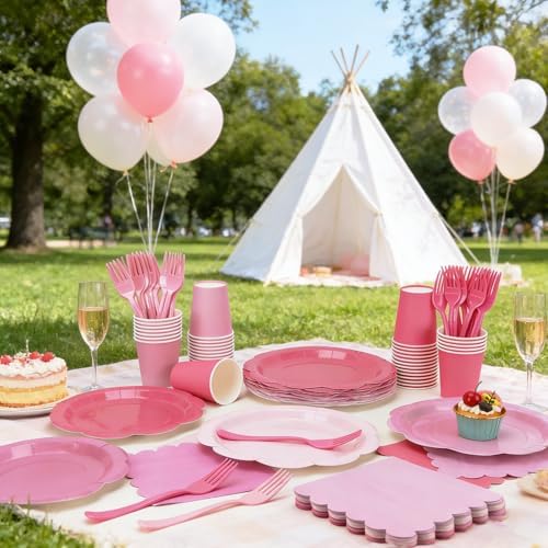 Pink Plates and Napkins Party Supplies, 9’’Disposable Pink Paper Plate, Gradient Pink Party Decorations Tableware Set for Birthday, Baby Shower, Wedding, Serves 48 - Image 6