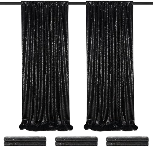 Sequin Backdrop Black Curtain 6 Panels 2ftx8ft Sparkly Party Background by QueenDream
