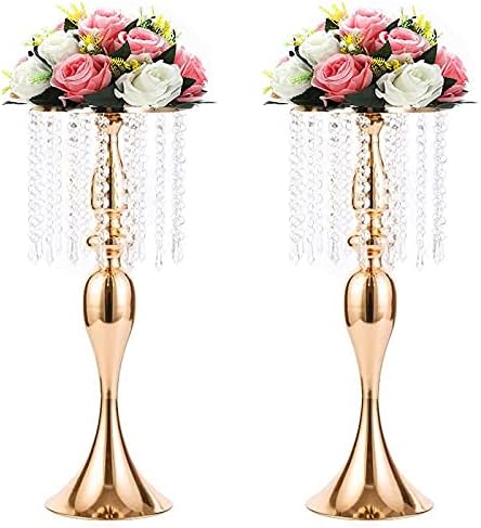 Sziqiqi Gold Centerpiece for Wedding with Crystal Beads Flower Stand, 2Pcs by SZIQIQI