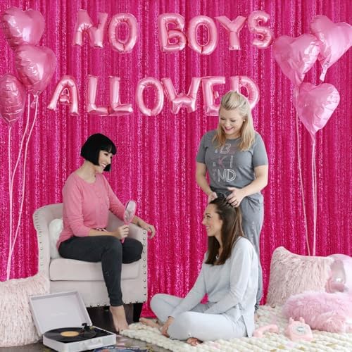 2×8FT-2PCS Hot Pink Sequin Backdrop Curtains Panels, Fuchsia Photography Backdrop Glitter Curtains Fabric Background for Christmas Wedding Party Decor - Image 4