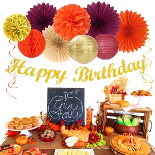 Burgundy-Orange Gold Fall-Autumn Birthday Hanging-Decorations - Huglony - Image 7