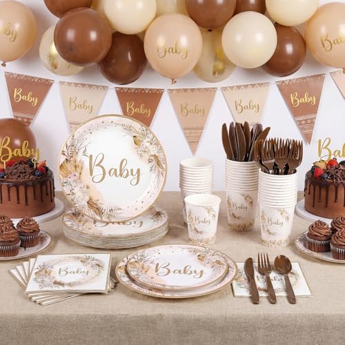 Boho Baby Shower Tableware Set For 25 Guests, 175 Pcs, Neutral - Image 6