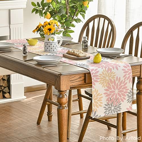 Artoid Mode Pink Dahlia Floral Pinnata Summer Table Runner, Spring Kitchen Dining Table Decoration for Home Party Decor 13x72 Inch - Image 4