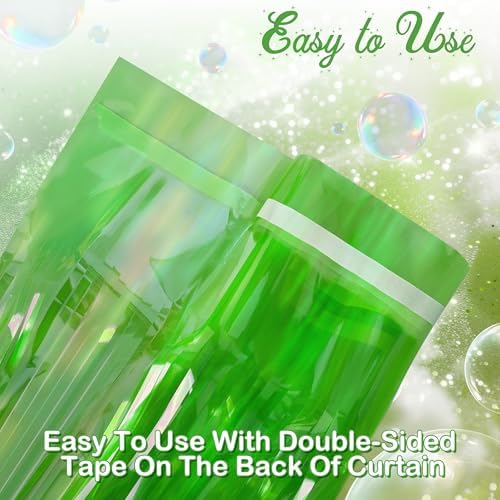 2 Pack Green Iridescent Streamers Backdrop, 3.3x6.6ft Foil Fringe Curtains Holographic Door Tinsel Streamers for Birthday, Wedding, Holiday, Bachelorette, Christmas Theme Party Decorations - Image 6