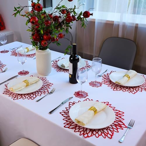 Snowkingdom 12 Pack Red Placemats Metallic Shiny Pressed Vinyl Dining Mats Round Leaf Floral Table Decoration for Halloween Mother's Day Christmas Valentine's Day Weddings Holiday Celebrations - Image 5